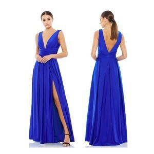 NWT Mac Duggal Jersey Plunge Neck Evening Gown Royal Blue 26578 Size 6